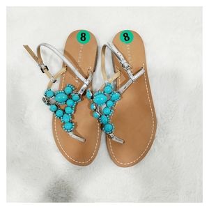 Ivanka Trump | Women's pepe thong silver turquoise leather t-strap sandals